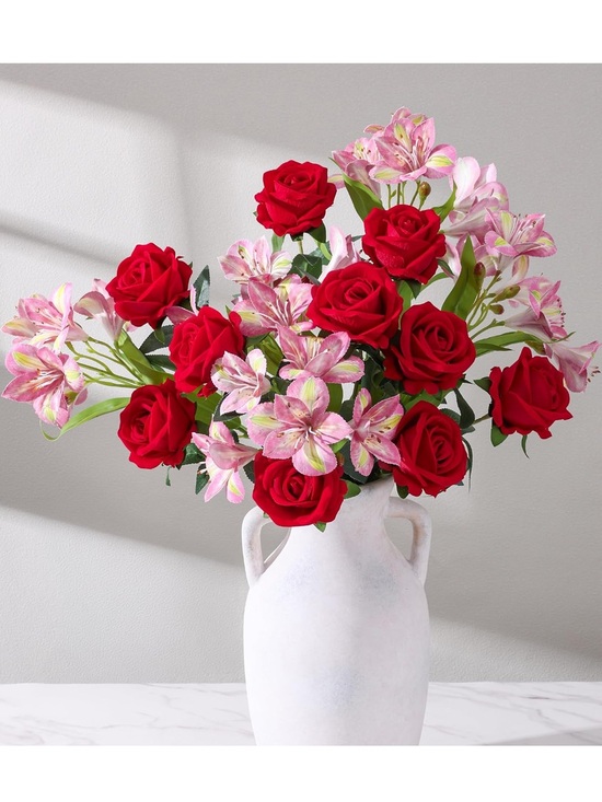 Other - NIB Fake Flowers, 14 Pcs Red Roses & Artificial Lilies Silk Flowers Faux Flowers